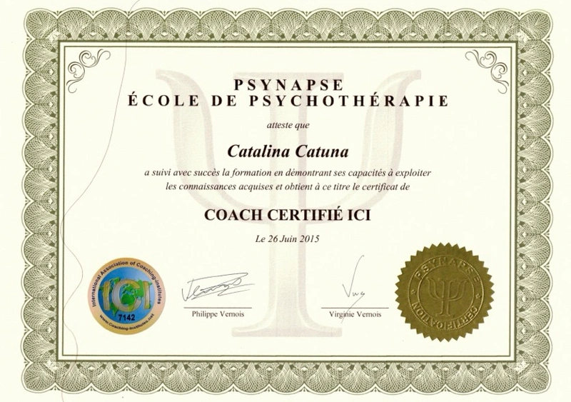 Diplôme Coach Certifié ICI — Psynapse, Catalina Catuna, 2015