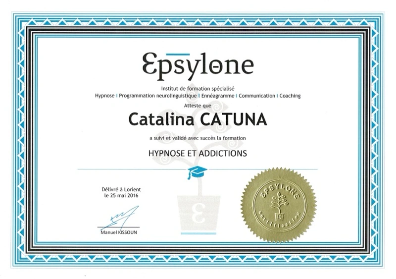 Diplôme Hypnose et Addictions — Epsylone, Catalina Catuna, 2016