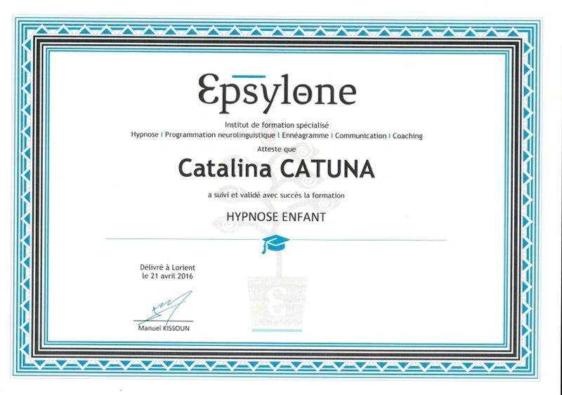 Diplôme Hypnose Enfant — Epsylone, Catalina Catuna, 2016