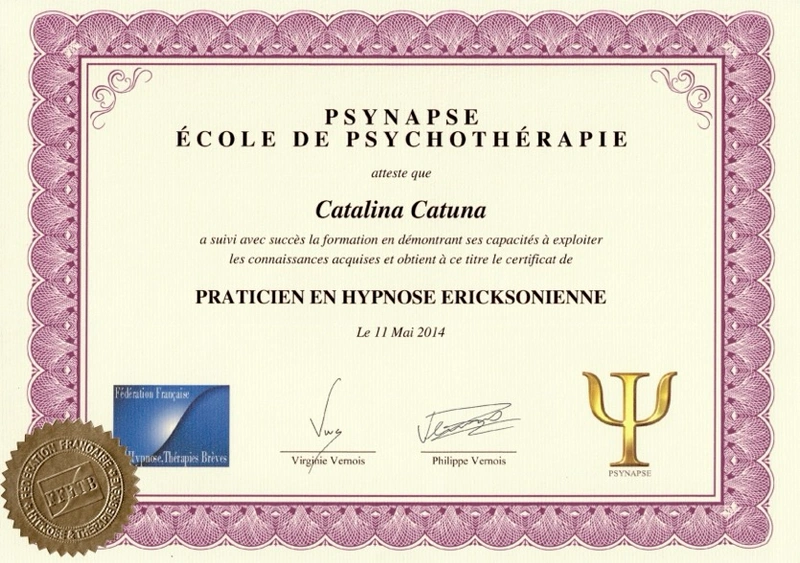 Diplôme Praticien en Hypnose Ericksonienne — Psynapse, Catalina Catuna, 2014
