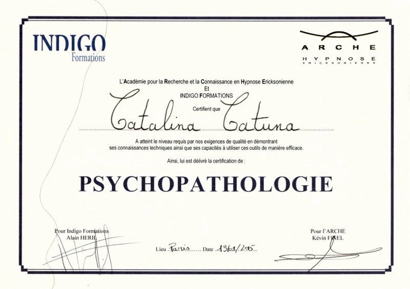 Certification Psychopathologie — ARCHE / Indigo Formations, Catalina Catuna, 2015